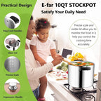 E-far 10 Quart Stock Pot, Tri-ply Stainless Steel Stockpot with Lid for Cooking Stewing Simmering Soup, Stay-Cool Handles & Heavy Duty, Compatible with Induction Gas Electric, Dishwasher Safe