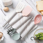 COOK WITH COLOR Silicone Cooking Utensils, Kitchen Utensil Set, Easy to Clean Silicone Kitchen Utensils, Cooking Utensils for Nonstick Cookware, Kitchen Gadgets Set, 5 Pieces, Mint