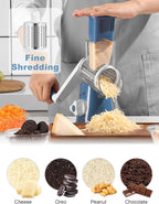 Cheese Grater Rotary, Rotary Grater for Kitchen, Kitchen Grater Vegetable Slicer with 3 Drum Blades, Fast Cutting Cheese Shredder for Vegetables and Nuts