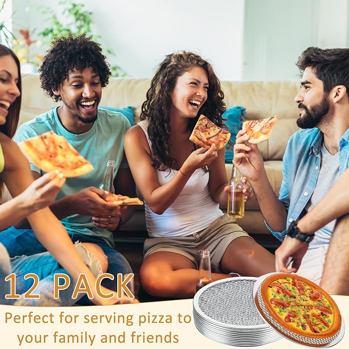 Dandat 12 Pieces 8 Inch Pizza Screen Round Aluminum Mesh Pans with Holes Bulk Seamless Pizza Trays for Oven Nonstick Baking Sheet Mesh Baking Screen for Party Kitchen Restaurant Cooking Supplies