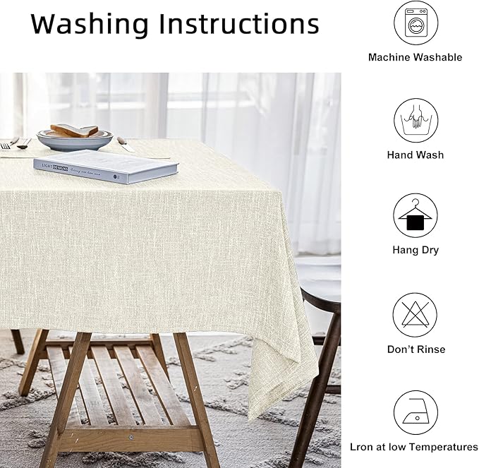 Waterproof Cotton Linen Tablecloths Rectangle Dining Table Cloth, Wipe Clean Indoor & Outdoor Table Cover for Buffet Party and Banquets, Wrinkle Resistant（54"x120"） Beige