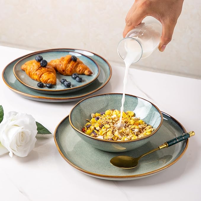AmorArc Ceramic Dinnerware Sets,Handmade Reactive Glaze Stoneware Plates and Bowls Set,Highly Scratch Resistant | Dishwasher & Microwave Safe Dishes Set,Service for 12 (36Pcs)