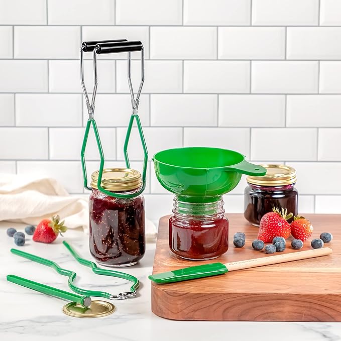 Water Bath Canner 7-Piece Set, Includes Stainless Steel 21.5Qt Induction Capable Canner with Glass Lid, + 1 Stainless Steel Prep-N-Cook Canning Rack, + 1 Jar Wrench, + 1 Bubble Remover, + 1 Lid Lifter