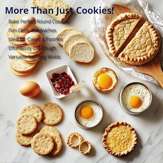 DOCZEN 6 PCS Round Cookie Cutter Set (2, 3, 3.5, 4, 5, 6 Inch) - Biscuit Cutters For Baking - Large Circle Cookie Cutters Variety Pack, Metal Stainless Steel, 6 Pack