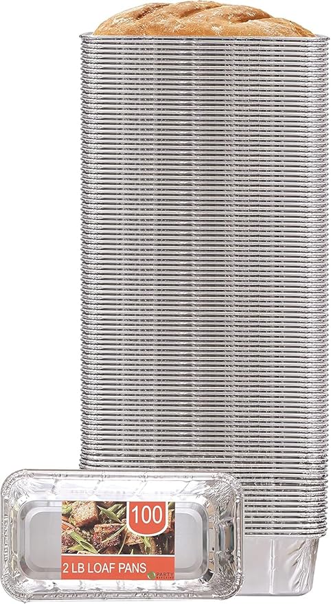 PARTY BARGAINS 2 Lb Aluminum Loaf Pan - 100 Pack | 8.5" x 4.5" x 2.5" Heavy Duty Disposable Pans for Baking, Lasagna, Meatloaf & Food Serving (Max 240°C)