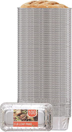 PARTY BARGAINS 2 Lb Aluminum Loaf Pan - 100 Pack | 8.5" x 4.5" x 2.5" Heavy Duty Disposable Pans for Baking, Lasagna, Meatloaf & Food Serving (Max 240°C)