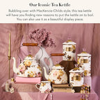 MACKENZIE-CHILDS Enamel Tea Kettle, Decorative Tea Kettle for Stovetop, 3 Quarts, Wild Rose White