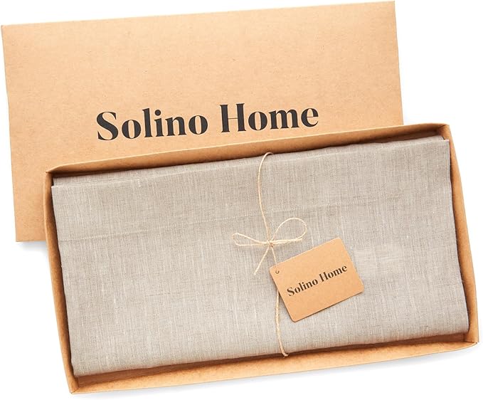 Solino Home Light Natural Linen Tablecloth 52 x 52 Inch - 100% Pure Linen Square Table Throw - Athena, Machine Washable Tablecloth for Summer, Fall, Autumn
