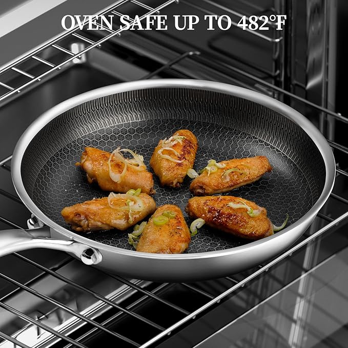 Stainless Steel Frying Pan with Lid - 11 Inch Nonstick Frying Pan with Lid, Honeycomb Stainless Steel Skillet Omelet Chef's Pan with Stay Cool Handle, Induction Compatible, PFOA Free