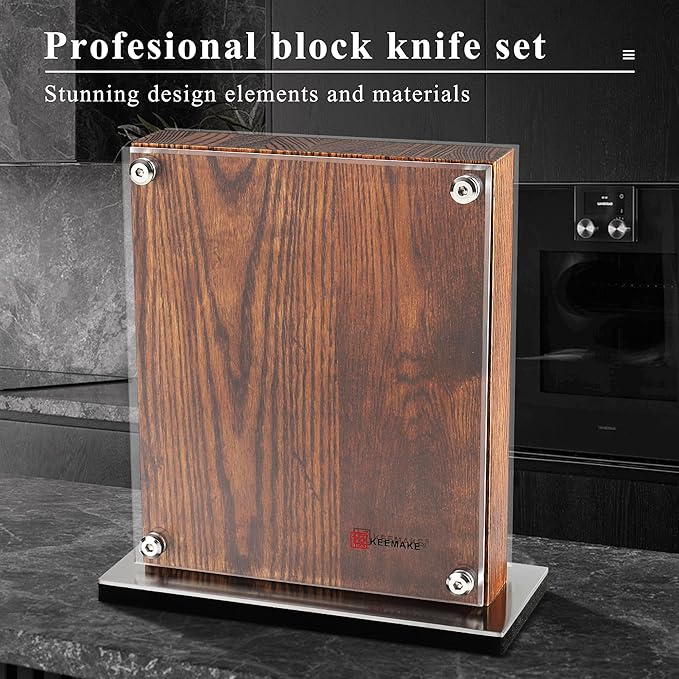 KEEMAKE Knife Block Set - 7Pcs Kitchen Knives with Magnetic Knife Block Holder, High Carbon Stainless Steel Chef Knife Set with Block, Ultra Sharp Knives Set for Kitchen With Ergonomic Handle