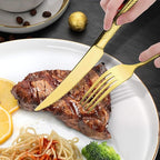 Lemeya 40-Piece Hammered Gold Silverware Set for 8 with Serrated Forging Knives,18/10 Stainless Steel Modern Flatware Set,Unique Cutlery Set Spoons and Forks Set,Mirror Polished,Dishwasher Safe