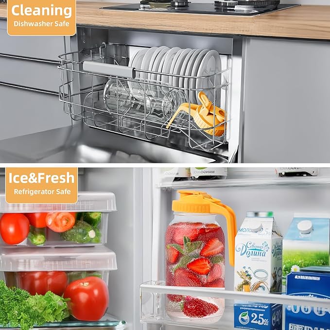 Glass Mason Jar Pitcher - 64 oz/2 Quart Wide Mouth Jug with Lid and Pour Spout, Airtight Seal, Leak Proof Iced Tea Pitcher for Sun Tea, Juice, Breast Milk, Cold Beverages, Coffe