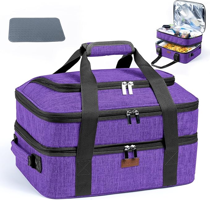 BAGSPRITE Expandable Insulated Casserole Carrier for Hot or Cold Food, Casserole Dish Carrying Case,Thermal Lasanga Lugger Tote for Pockluck, Parties, Picnic, Fits 9" x 13" Baking Dish,