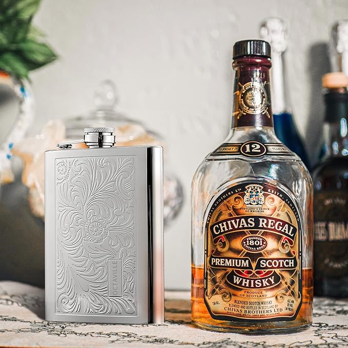 flasks for liquor for men Stainless quality hip flask 8oz Pocket Engraved Wine Drink Pot Alcohol flagon metal 220ml whiskey flask (Pattern)