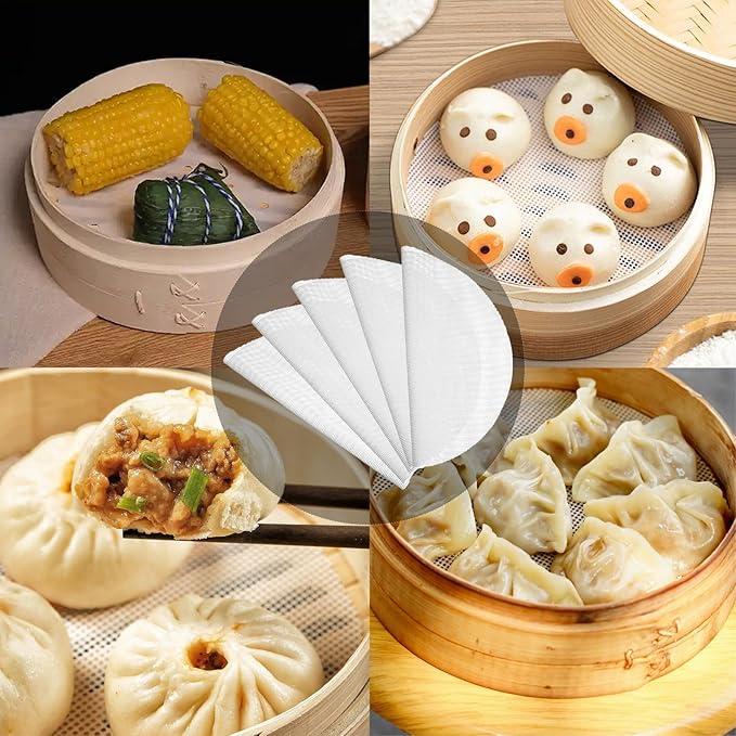 10Pcs 10 inch Silicone Steamer Liners, Non-stick Bamboo Steamer Liner Mesh Mat, Reusable Round Silicone Liners Pad for Home Kitchen Cooking Dim Sum dumpling