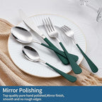 20-Piece Green Silverware Set 18/0 Stainless Steel Flatware Green Handle Cutlery Set Service for 4 Dinner Knives Forks Spoons Set Mirror Finish Dishwasher Safe