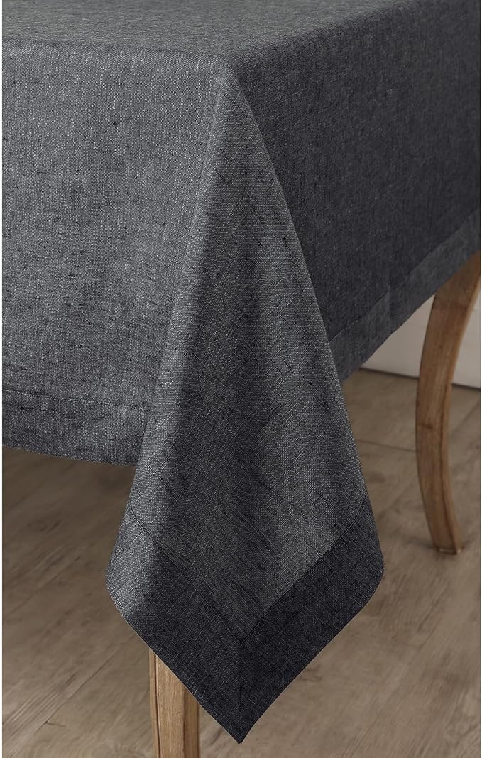 Solino Home Linen Tablecloth 54 x 72 Inch - 100% Pure Linen Charcoal Grey Table Cloth for Rectangular Tables - Athena, Machine Washable Cloth Tablecloth for Fall, Autumn, Halloween