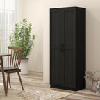 HOMCOM 63" 2-Door Kitchen Pantry, Freestanding Storage Cabinet with 5-Tier Shelving and 2 Adjustable Shelves for Dining Room, Black Wood Grain