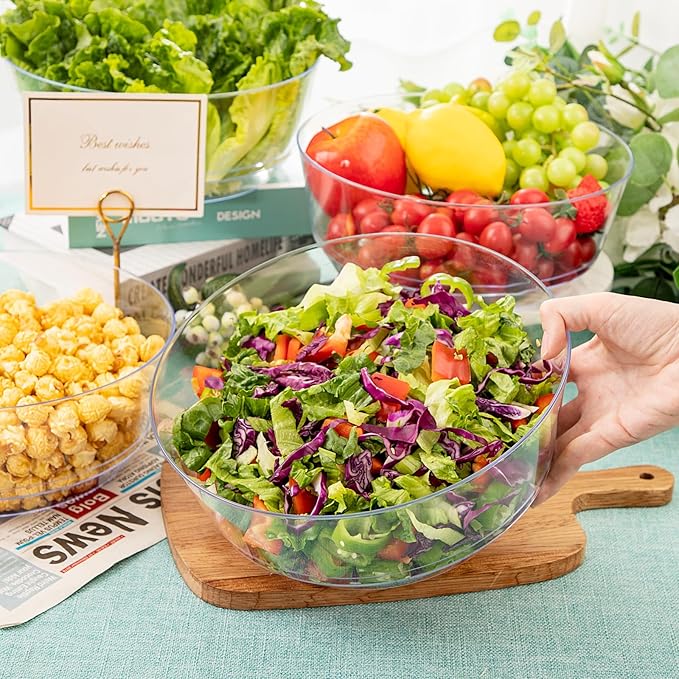 Hioasis 8 Pack Plastic Serving Bowls 128oz Clear Plastic Bowls Heavy Duty Disposable Serving Bowls for Party Snack & Salad & Candy & Bar Buffet
