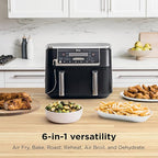 Ninja Foodi 10QT 6-in-1 DualZone Smart XL Air Fryer, 2 Independent 5QT Baskets, Smart Cook Thermometer, Match Cook, Smart Finish, Air Fry, Roast, Bake, Dehydrate, Reheat, Grey, DZ550