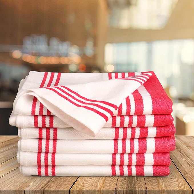 Urban Villa Kitchen Towels 100% Cotton Pack of 6, Highly Absorbent Quick Drying Super Soft Premium Dish Towels 20x30 Inch for Kitchen with Hanging Loop Hand & Tea Towels - Pink/White