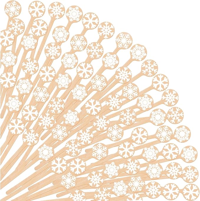 360 Pcs Christmas Snowflake Wooden Coffee Stirrer Disposable Wooden Cocktail Drink Stirrers Winter Christmas Stir Sticks Beverage Mixer for Coffee Milk Cocktail Tea Hot Drinks Party Supplies