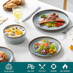 vancasso PLAYA Plates and Bowls Sets, 18 Pieces Light-Blue Dinnerware Sets for Kitchen, Reactive Glaze Dishes Set for 6, Dishwasher and Microwave Safe