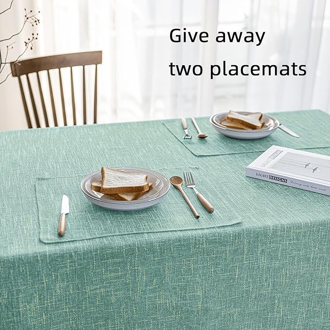 Waterproof Cotton Linen Tablecloths Rectangle Dining Table Cloth, Wipe Clean Indoor & Outdoor Table Cover for Buffet Party and Banquets, Wrinkle Resistant（54"x70"） Onyx Green