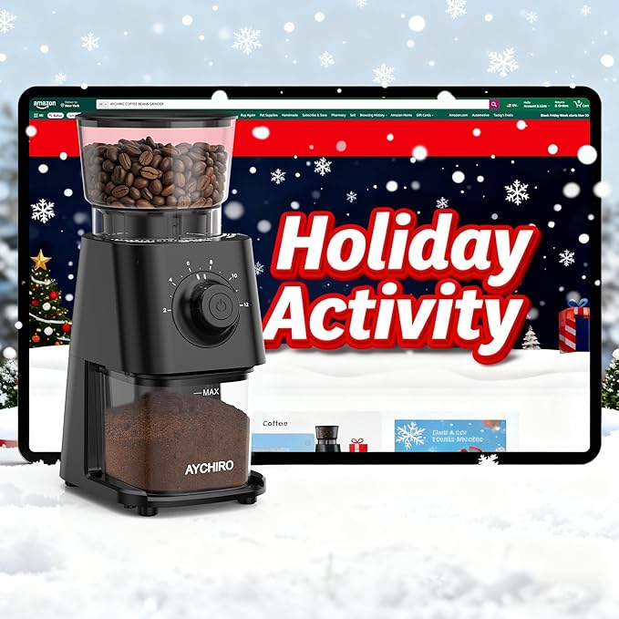 Coffee Grinder Electric, Coffee Beans Grinder for Home Use with 30 Grind Settings - 12 Cups Capacity for Espresso, Drip & Americano, Black