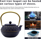 33.8oz Small Cast Iron Tea Kettle for Stovetop, Japanese Tetsubin Tea Pot Coated with Enameled Interior, Durable Cast Iron Teapot with Stainless Steel Infuser for Loose Tea and Tea Bags(1000ml)