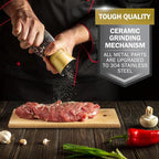 Home EC Original Gold Salt and Pepper Grinder Set of 2 - Adjustable Ceramic Grinder - Glass Salt and Pepper Shakers With Funnel and Ebook - Kitchen Spice Mill - Gold Kitchen Accessories