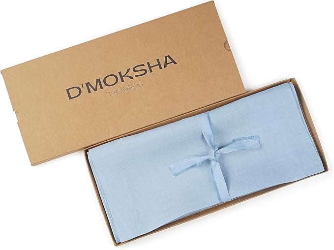 D'Moksha Homes Linen Table Runner 60 Inches - 100% Pure Linen Powder Blue Table Runner 14 x 60 Inch for Coffee Tables, Dresser, Summer, Fall and Halloween - Machine Washable