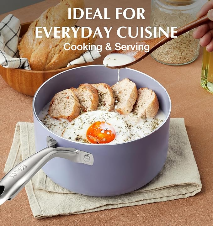 KOCH SYSTEME CS Nonstick Sauce Pan with Lid 1QT & 2QT & 3QT, 6pcs Nonstick Saucepan Set with Cool-Touch Handles, Sauce Pot Set with Ceramic Coating, Induction Compatible Sauce Pan, Oven Safe, Purple