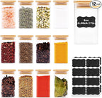 Glass Food Storage Jars Square 8oz, 12 Pack Glass Jars With Bamboo Lids, Kitchen Storage Containers For Spice, Candy, Cookie, Storage For Pantry Organizers