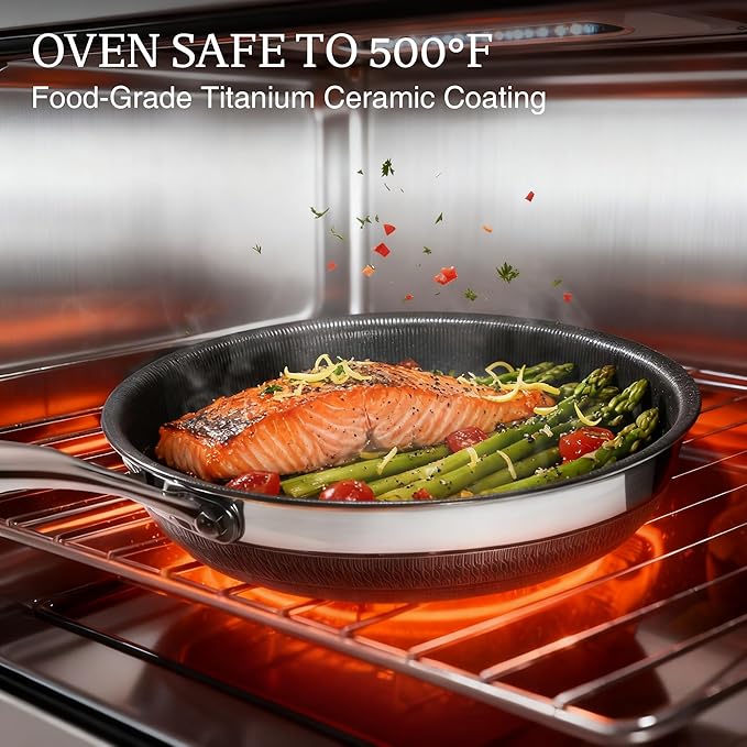 KITEXPERT Non Stick Frying Pans Set, Titanium Ceramic Pan with Lids, Nonstick Skillet Stainless Steel, PFAS PFOA & PTFE Free, Dishwasher & Oven Safe, All Cooktops Compatible, 3 Piece (8, 10, 12")