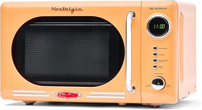Nostalgia Retro Compact Countertop Microwave Oven 0.7 Cu. Ft. -700-Watts with LED Digital Display-Child Lock-Easy Clean Interior-Orange