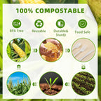 Ivory White Compostable Silverware, 300 Count Compostable Utensils, Plastic Forks Spoons Knives,No Plastic Utensil, Eco Friendly Disposable Silverware for Party Office Wedding