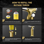 RAVS Butane Torch Lighter with Solid Copper Design, Kitchen Torch Lighter with Adjustable Flame, Refillable Creme Brulee Torch for Cooking, Soldering, Birthday Gifts for Men Women, Butane Not Included