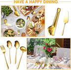 Patelai Serving Utensils Set Include Stainless Steel Large Spoons Slotted Spoons Forks Tongs Soup Ladle and Pie Server for Parties Buffet Catering, Dishwasher Safe(Gold,10 Pieces)