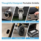 GREEN PARTY 2 Burner BBQ Propane Gas Griddle with Collapsible Stand, 18 Inch Portable Griddle with Side Table & 253 Sq. In. Cooking Area, Flat Top Gas Grill for Outdoor Cooking Garden Patio Backyard