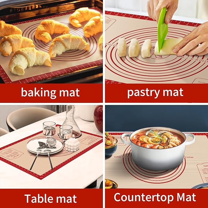 Non Stick Silicone Pastry Mat, Dough Mat for Rolling, Food-grade Reusable Baking Mat Fondant Mat Nonslip Kitchen Mat for Counter Oven Mat for Making Cookies Macarons Bread Pizza