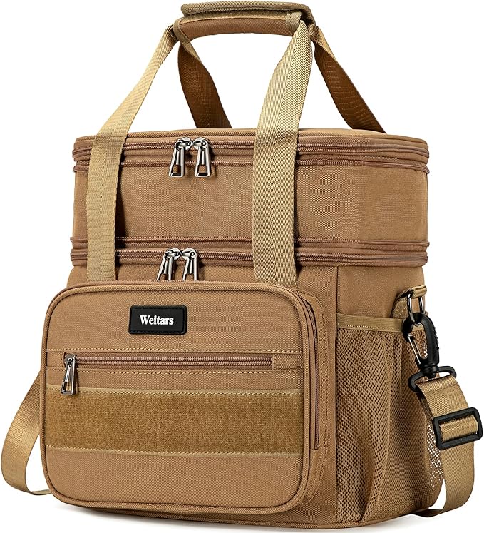 Weitars Lunch Box for Men Women Dual Compartment Lunch Box Heavy Duty Large Insulated Tactical Lunch Bag Durable Cooler Bag With Shoulder Strap for Adults Work Picnic Road Trip