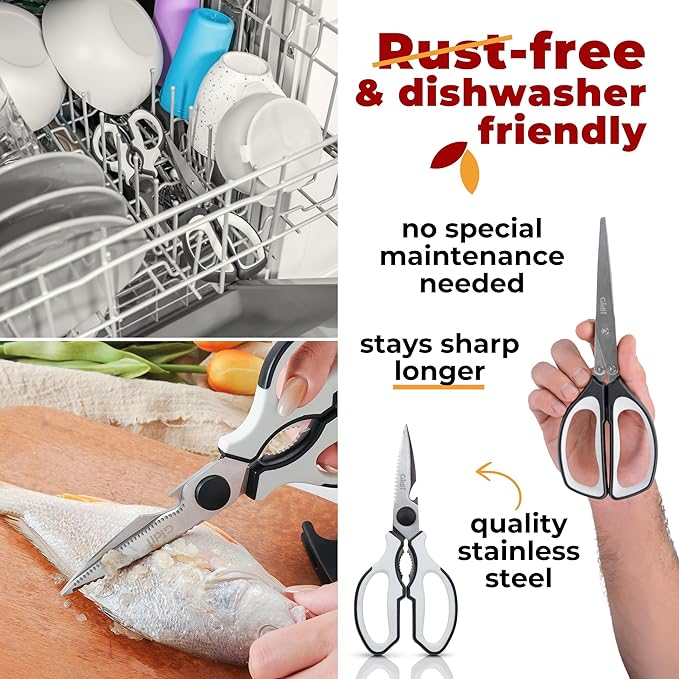 Gidli 2 Pack Herb Scissors & Kitchen Shears - Lifetime Replacement Warranty* - Herb Scissors with 5 Blades and Cover - Heavy Duty Vegetable Salad Multi Blade All-Purpose Food Shears Dishwasher Safe