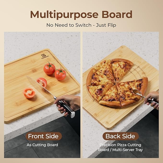 Large Bamboo Cutting Boards Set of 4 for Kitchen, Bamboo Charcuterie Chopping Board with Holder Non Slip, Steak Serving Tray with Juice Groove, Big Butcher Block for Cheese, Ideal for Gift