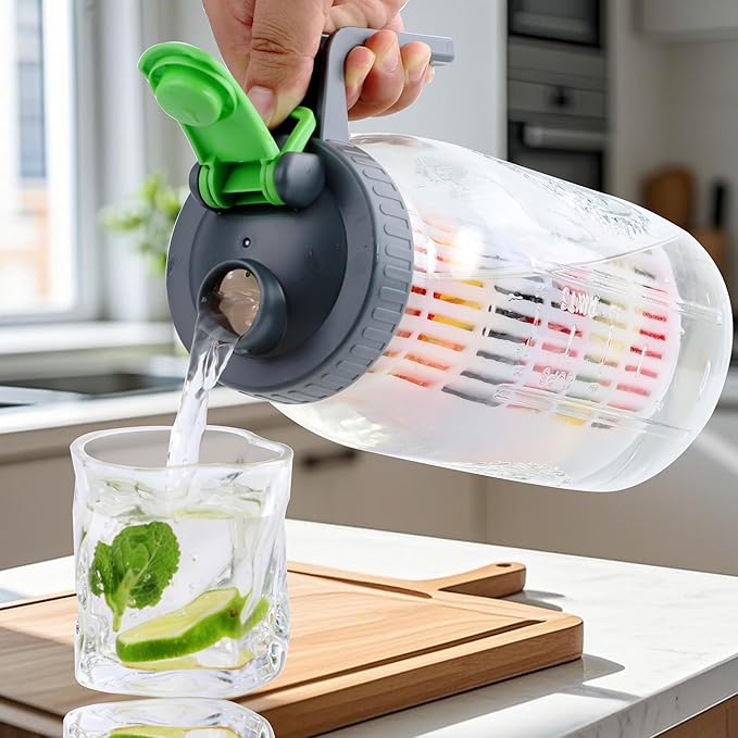 2 Quart Glass Mason Jar Water Pitcher With Fruit Infuser 64 Oz Wide Mouth Infused Cold Hot Water Jug Carafe With Lid Half Gallon For Coffee Sun Tea Lemonade Juice Homemade Drinks Container