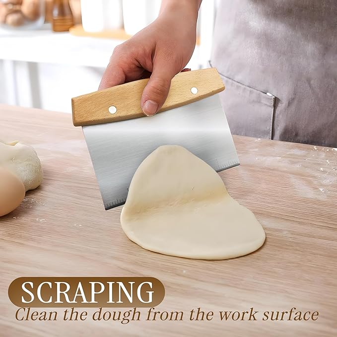 Multipurpose Bench Scraper, Dough Scraper and Dough Cutter for Flat Top Griddle, Bread, Pizza, and Pastry – Stainless Steel Griddle Scraper Chopper for Baking and Cooking