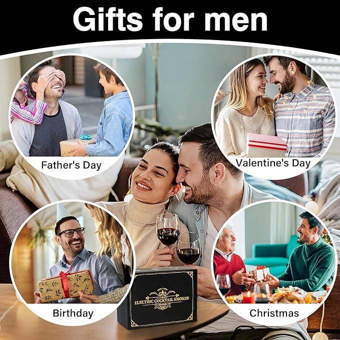 Gezen Electric Whiskey Smoker Kit with 6 Flavors Wood Chips, Rechargeable Cocktail Smoker Kit Built-in Lighter, Instant Smoke for Bourbon, Drinks and Food, Christmas Birthday Gifts for Men Dad Husband