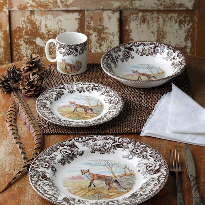Spode Woodland Ascot Cereal Bowl, Red Fox – 8" Fine Earthenware Bowl Made in England, Versatile for Oatmeal, Salads & Desserts, Charming Wildlife Design – Microwave & Dishwasher Safe