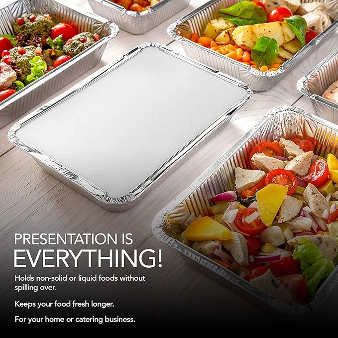 Aluminum Pans Take Out Containers with Lids (50 Pack) 2 Lb Disposable Aluminum Foil Oblong Pans with Cardboard Covers - To Go Food Storage Containers for Baking, Meal Prep, Takeout and Freezer