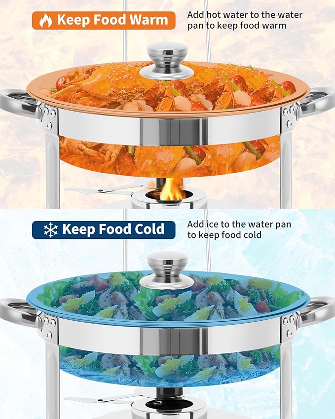 Garvee Chafing Dishes for Buffet Set of 4, 5 QT Round Buffet Servers and Food Warmer Set with Glass Lid, Holder & Drip Tray, Stainless Steel Chafers for Catering Parties Wedding Banquet, Silver